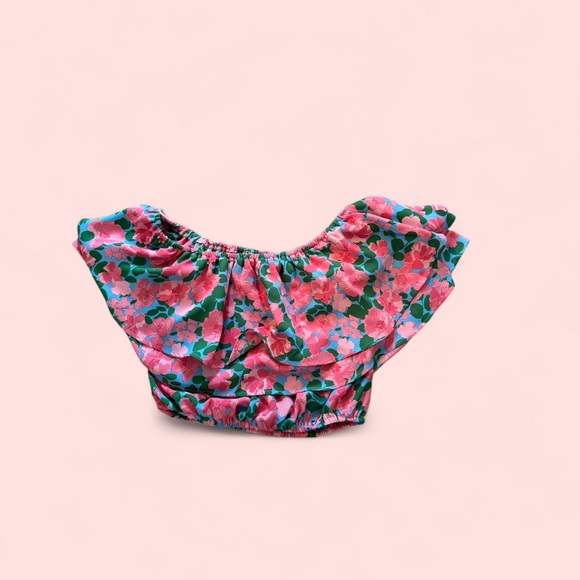 Sugarlips Pink and Orange Off-Shoulder Ruffled Cropped Blouse - Picture 2 of 4